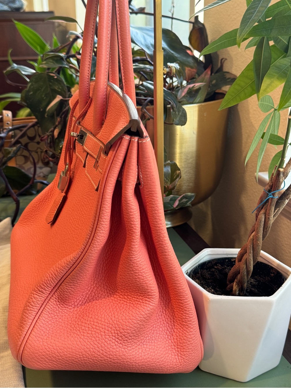 Hermes Coral Togo Leather Birkin 35 with Palladium Hardware - Picture 9 of 16
